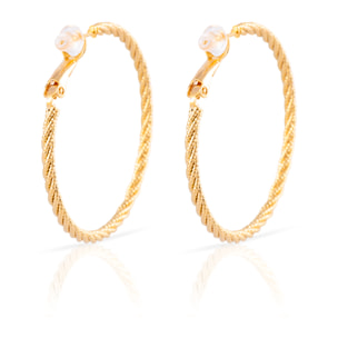 Pendientes de aro trenzado de cobre con baño de oro auténtico y acabado brillante, 40 mm, cierre catalán de plata de ley 925 con acabado dorado electroplateado.