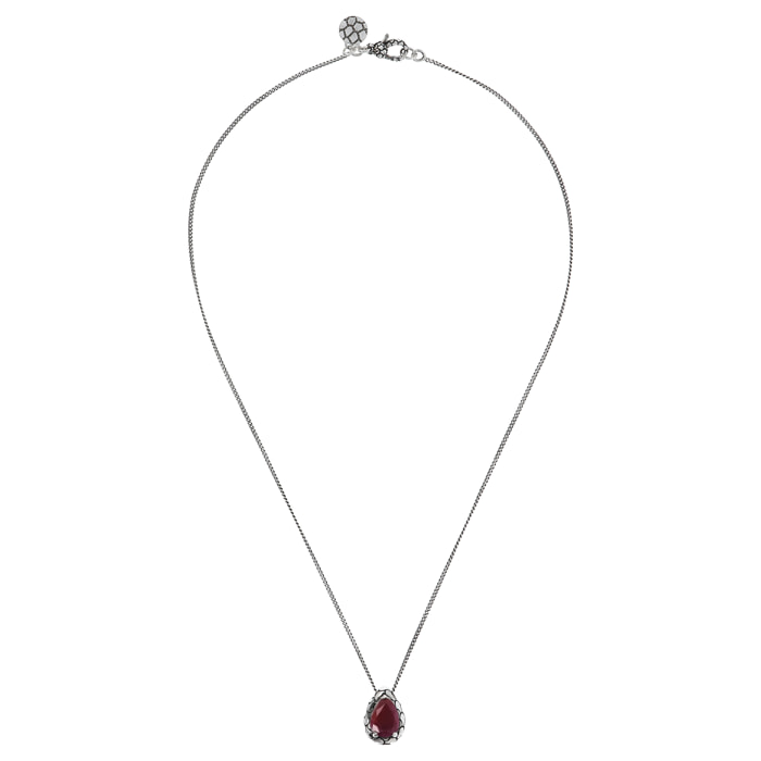 Collana con Catena Ritorta e Pendente a Goccia in Pietra Naturale Rubino Rosso