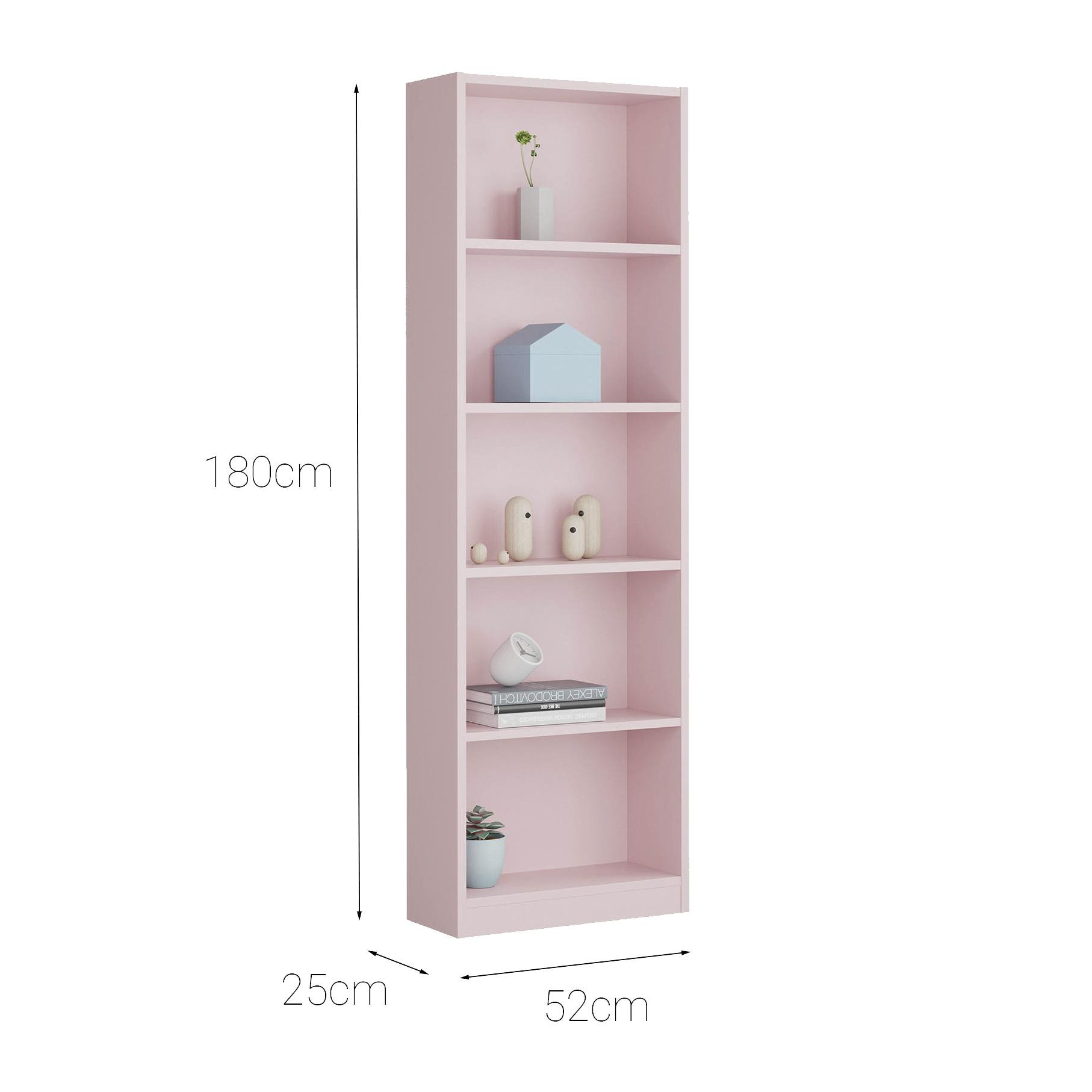 Libreria Pomona, Mobile portalibri alta a 5 ripiani, Scaffale da ufficio o cameretta, Scaffale moderno con scomparti, cm 52x25h80, Rosa