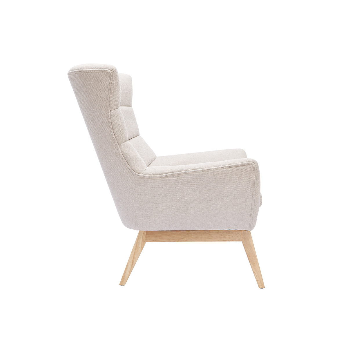 Fauteuil scandinave en tissu effet velours texturé naturel et bois clair BRODY