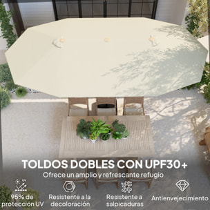 Sombrilla Doble 4,55x2,65 m Sombrilla Terraza Exterior con Manivela Manual Resistente al Agua y Protección Solar Sombrilla Grande para Terraza Playa Piscina Beige