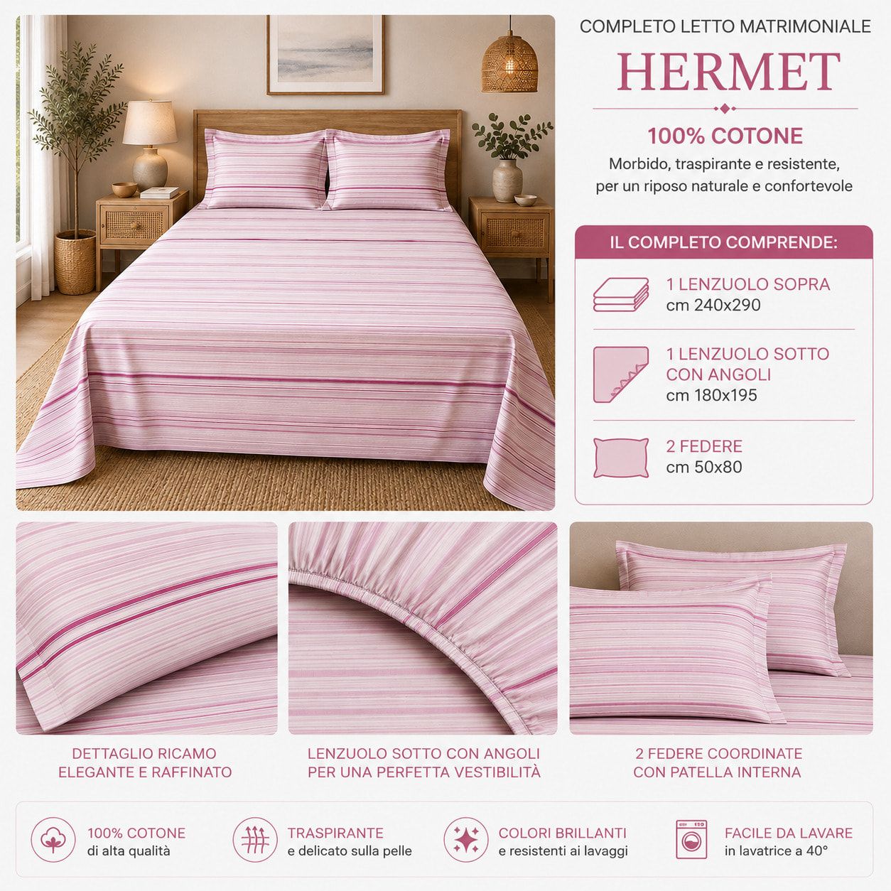 HERMET Completo Letto 100% Cotone Roberta