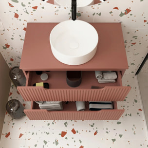 Meuble de Salle de Bains LEON 80cm Terracotta - 2 Tiroirs en MDF Ondules - Vasque Ronde 36cm
