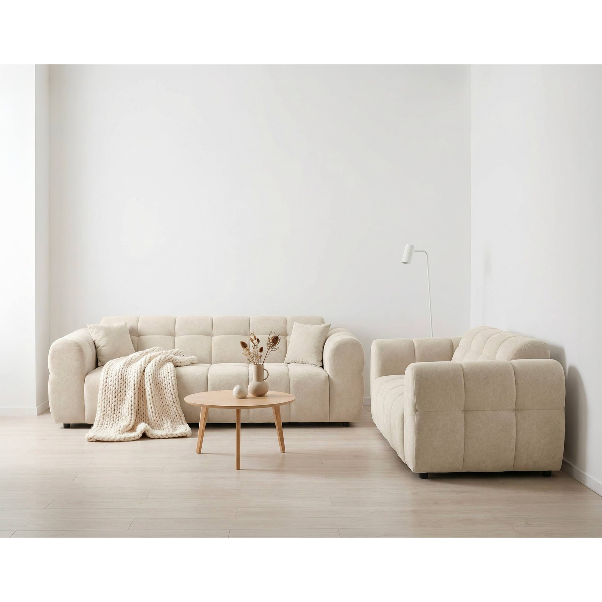 Ray - Ensemble de canapés droits 2+3 places tissu texturé - Beige