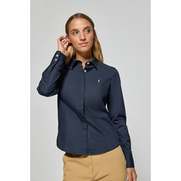 Camicia slim in popeline blu marino con logo Rigby Go ricamato