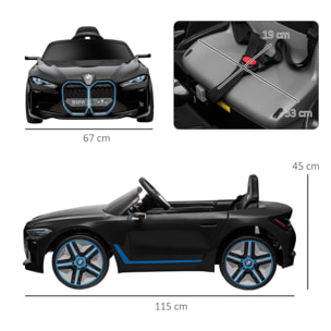 Coche Eléctrico para Niños 37-72 Meses Autorización BMW I4 Coche de Batería 12V con Control Remoto Música MP3 Pantalla Luces y Cinturón de Seguridad 115x67x45 cm Negro