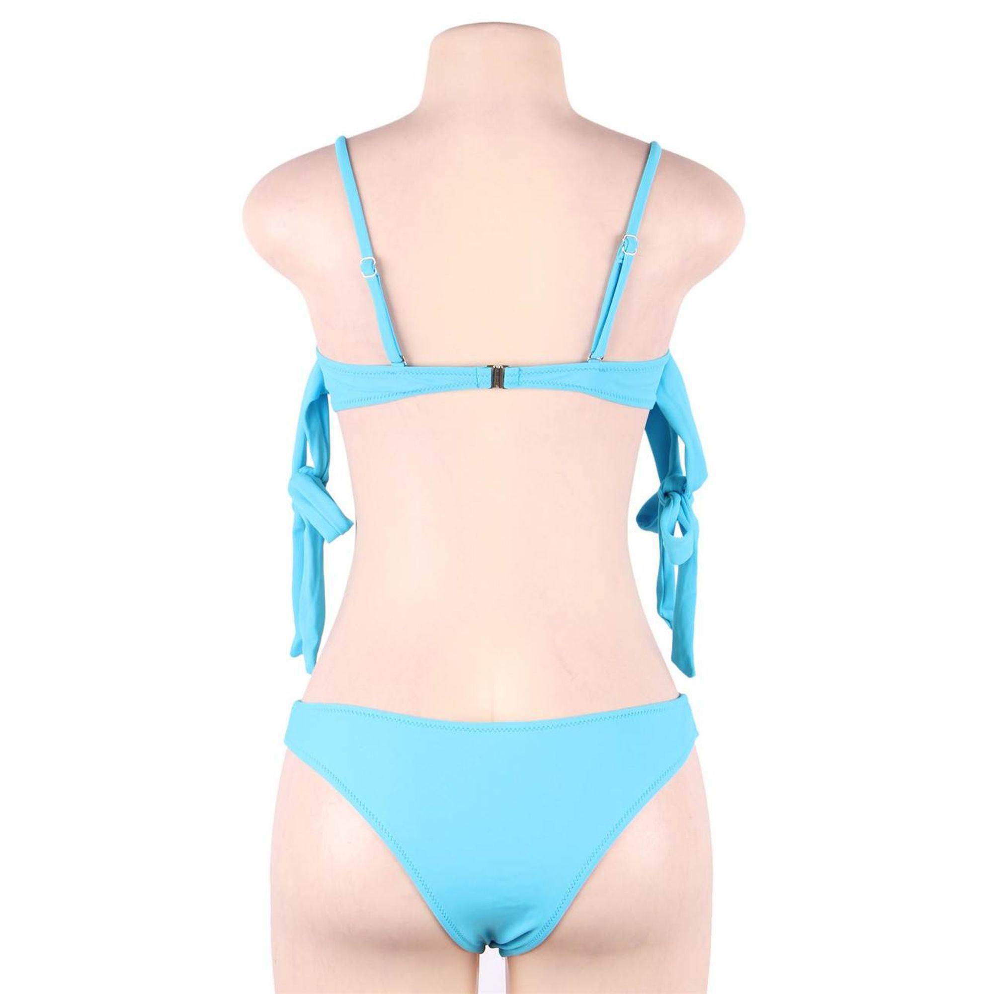 Bikini con decoración de diamantes imitacion y vendaje azul