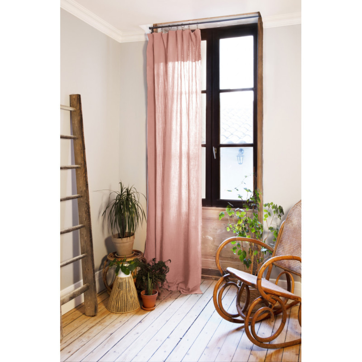 Rideau ajustable + 8 anneaux pince "Gaîa" 140 x 300 cm "Gaze de Coton" - Gaïa Rose Pêche