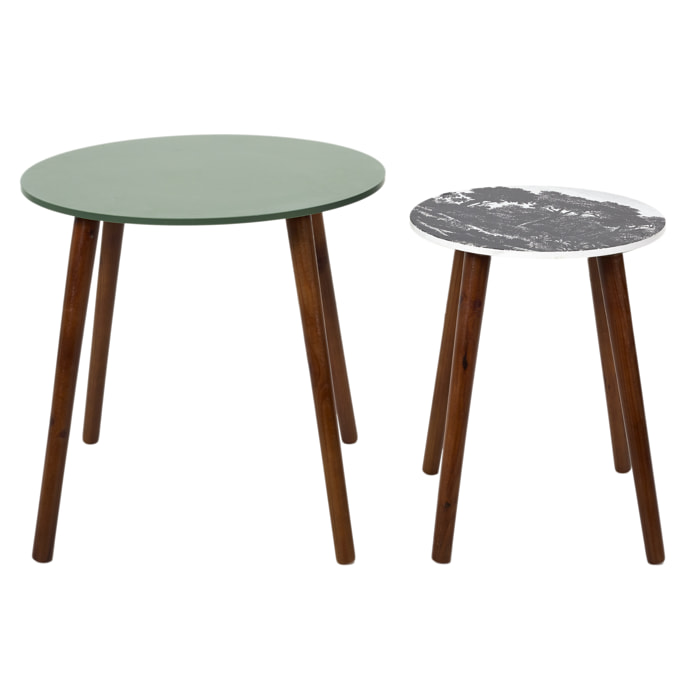 Lot de 2 Tables Gigognes - HOME DECO FACTORY - Bois Foncé - Multicolore