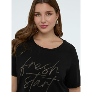 Fiorella Rubino - T-shirt con scritta in strass - Nero