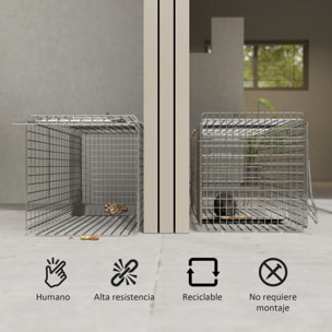 Trampa para Animales Vivos Plegable 93x31x34,5 cm Jaula de Captura de Alambre con Puerta y Asa para Conejos Ratas Roedores Plata