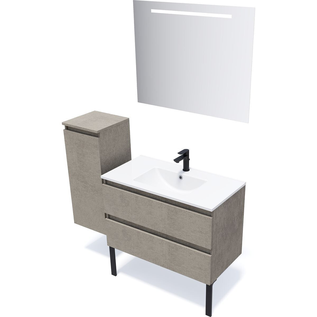 Ensemble vasque intégrée 2 tiroirs + miroir - HUDSON