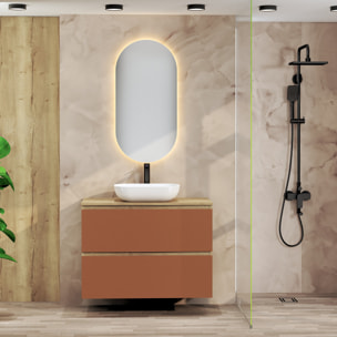 Ensemble de Salle de Bain Nia | Meuble Suspendu | 90 cm Scarlat | Deux Tiroirs |Lavabo sur Plan | Miroir non inclus | Meuble Monté | Alday