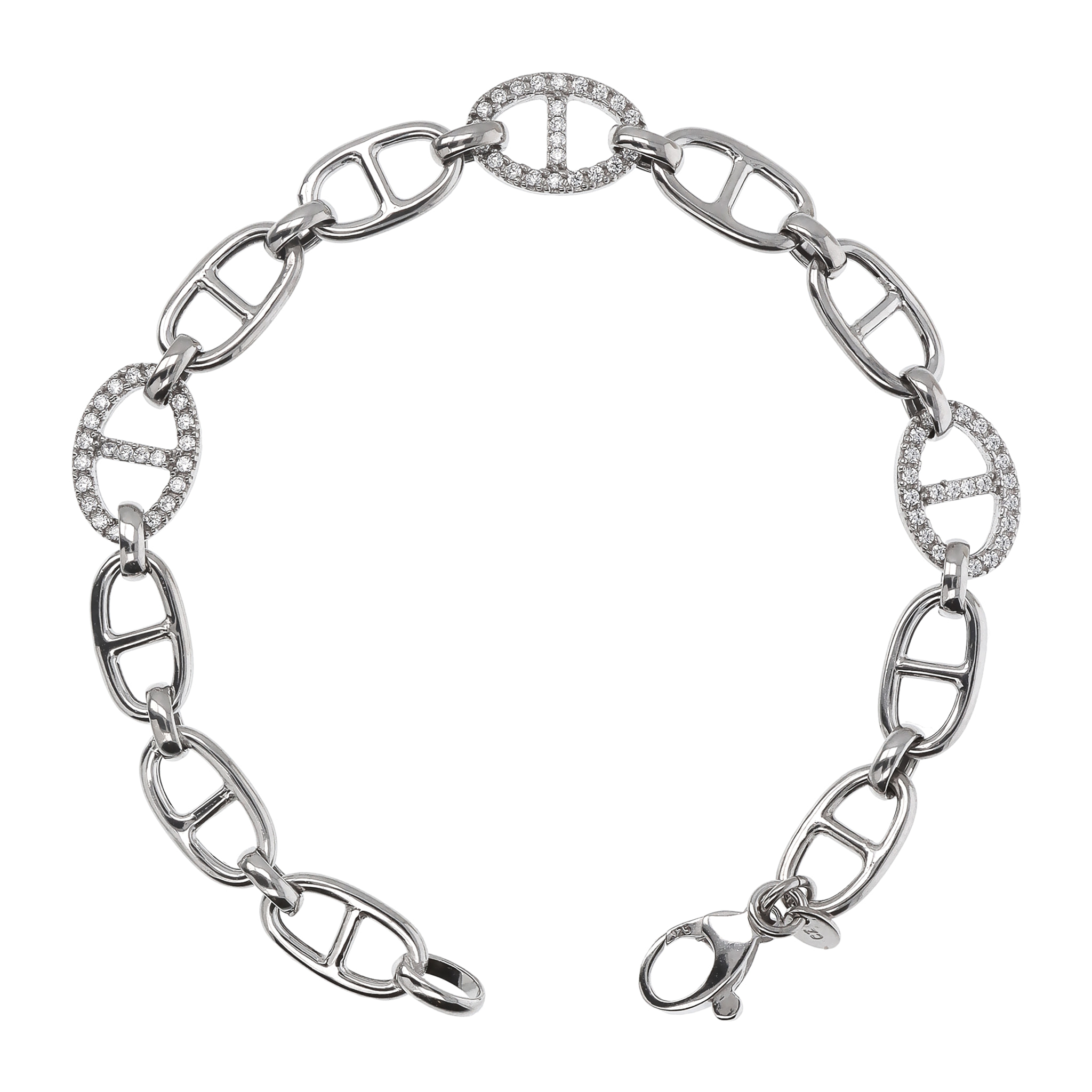 Bracciale Maglia Marina con Pavé di Cubic Zirconia in Argento 925