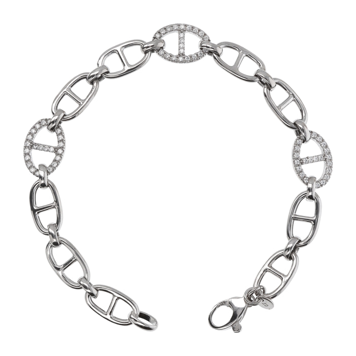 Bracciale Maglia Marina con Pavé di Cubic Zirconia in Argento 925