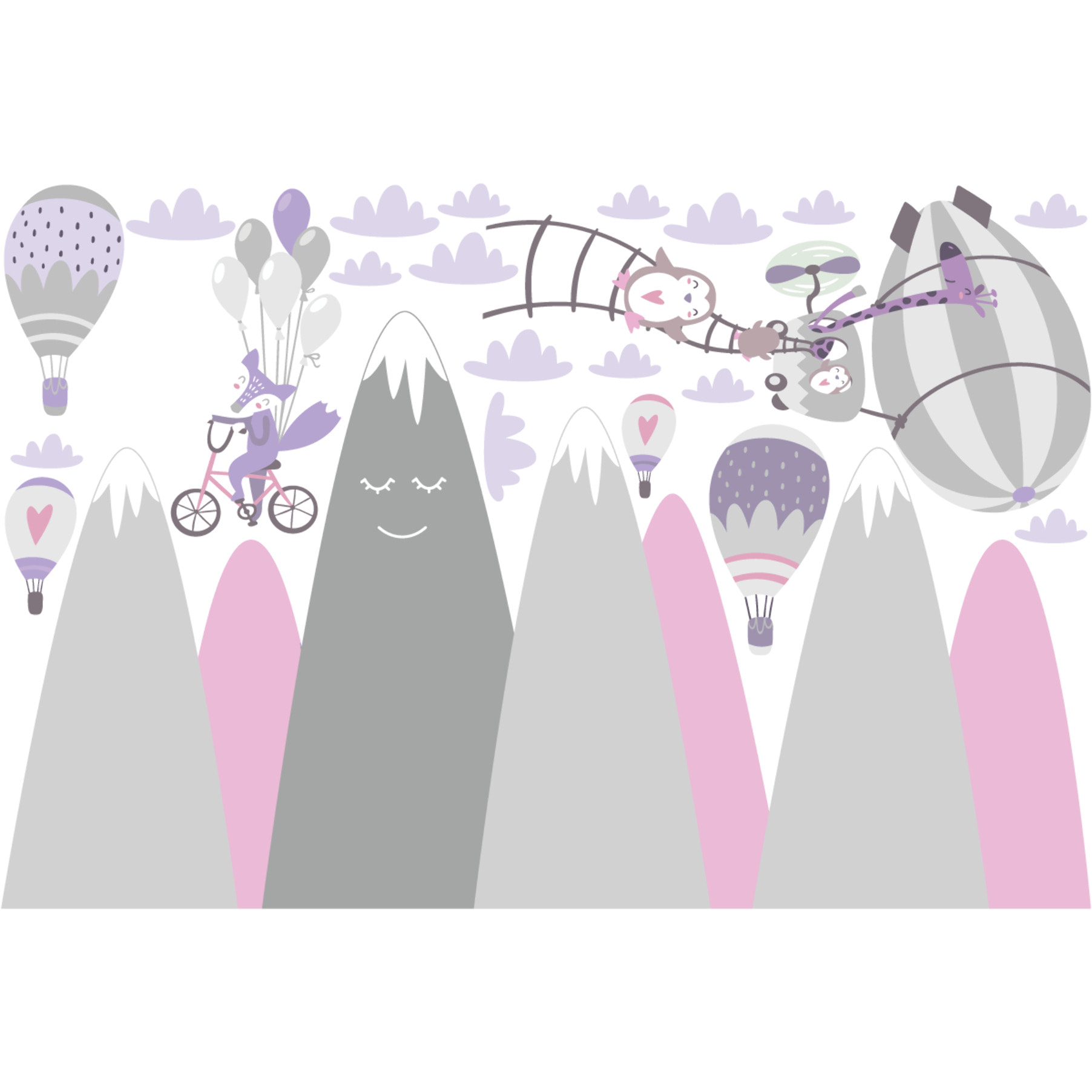 Stickers muraux enfants - Décoration chambre bébé - Autocollant Sticker mural géant enfant montagnes scandinaves ANIMAUX VAGABONDS