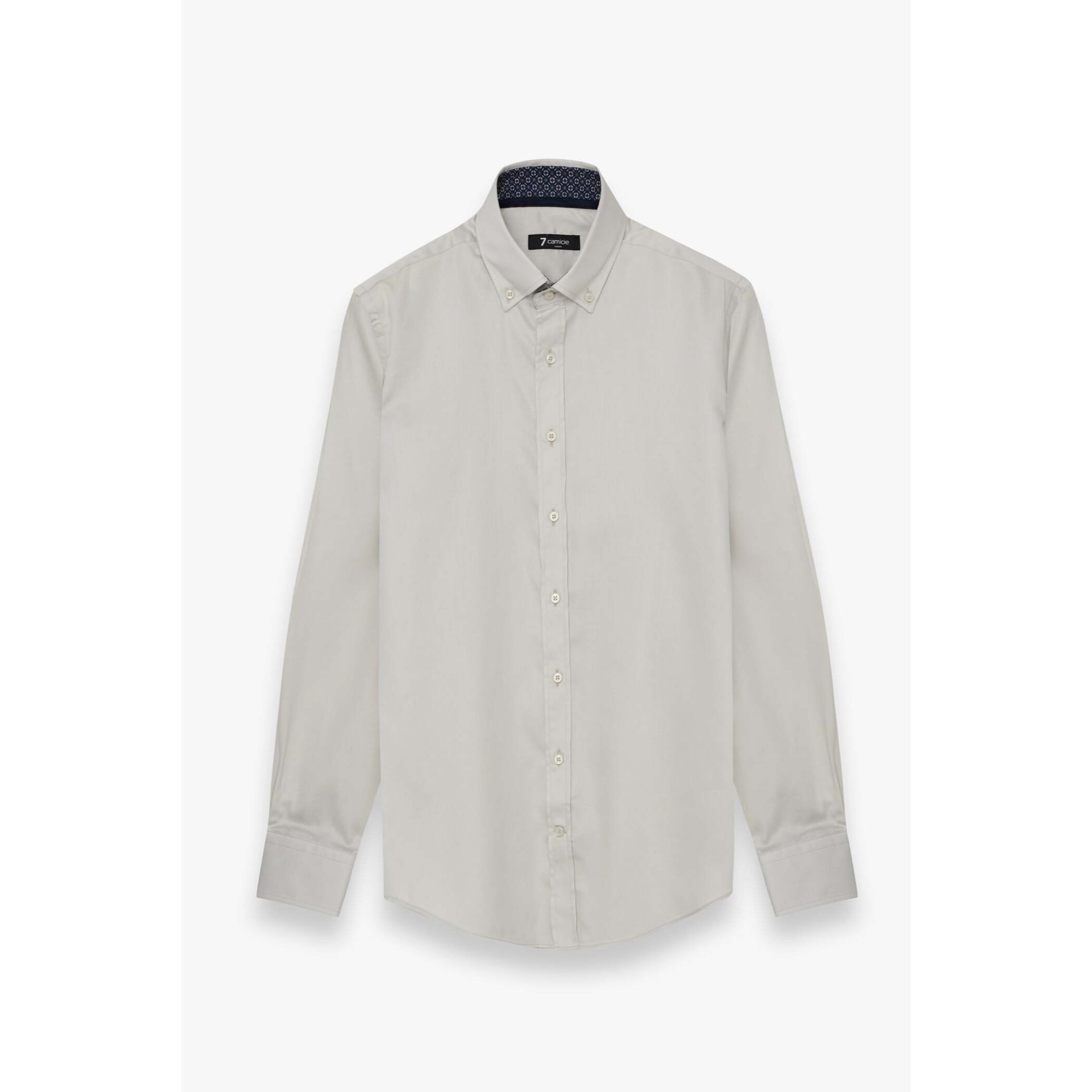 camicia uomo 1 bottone button down slim Satin Unito Grigio