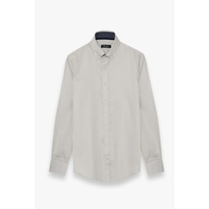 camicia uomo 1 bottone button down slim Satin Unito Grigio