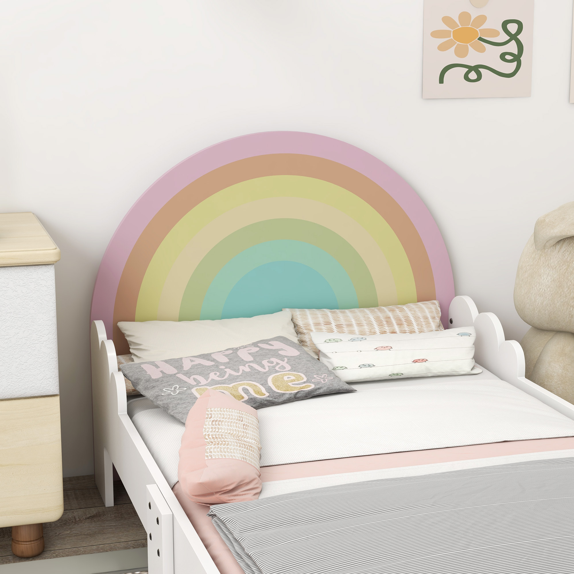 Cama para Niños de 3-6 Años 143x74x66 cm Cama Infantil de Madera en Forma de Arcoíris Mueble de Dormitorio Moderno Carga 80 kg Rosa