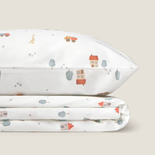 Sábana de algodón percal 180 hilos con estampado de casitas Itas color blanco 100% Algodón percal