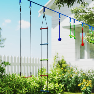 Parcours d'obstacles ninja enfant 10m 10 accessoires max. 50Kg - slackline, sac transport - rouge bleu
