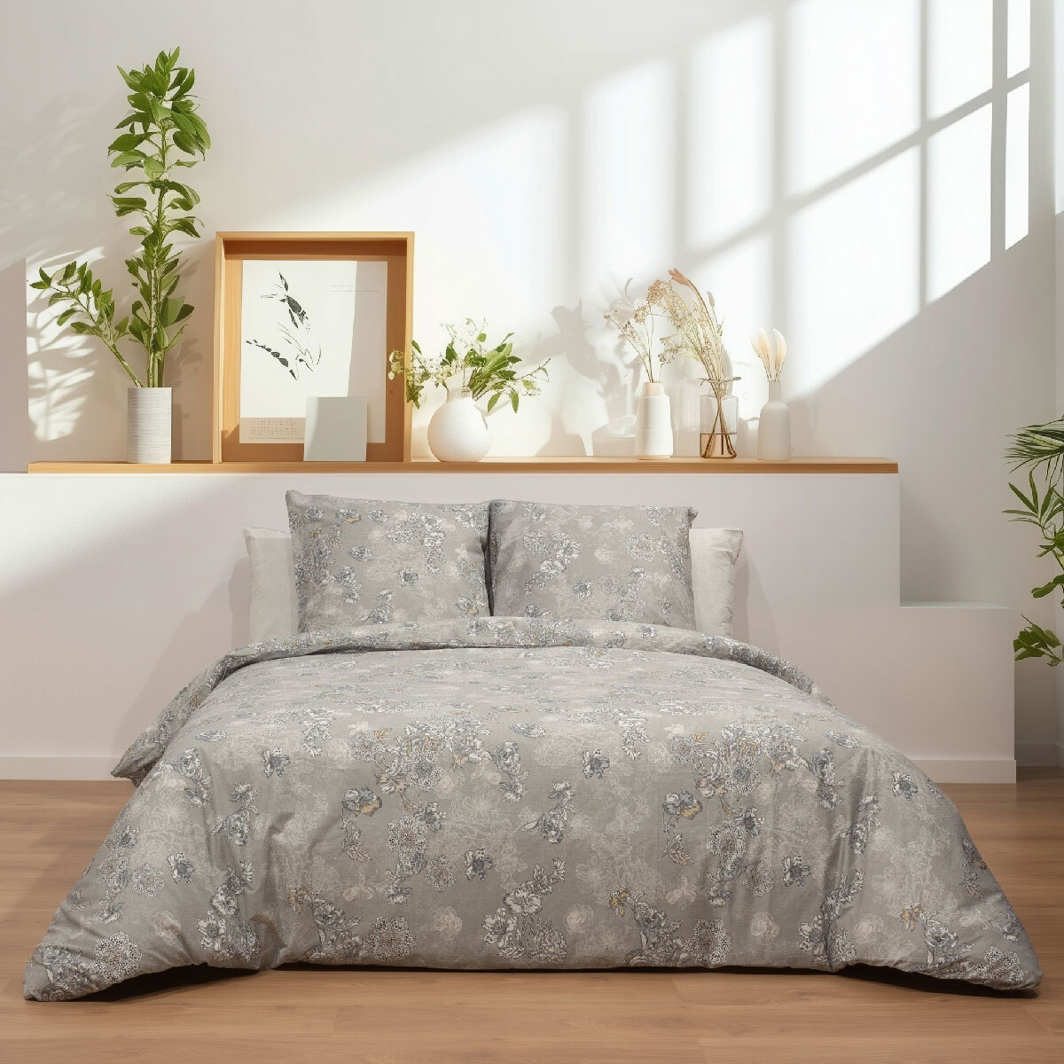 Parure de lit avec housse de couette 240x220 cm + 2 taies d'oreiller 65x65 cm 100% percale de coton - ELLA -