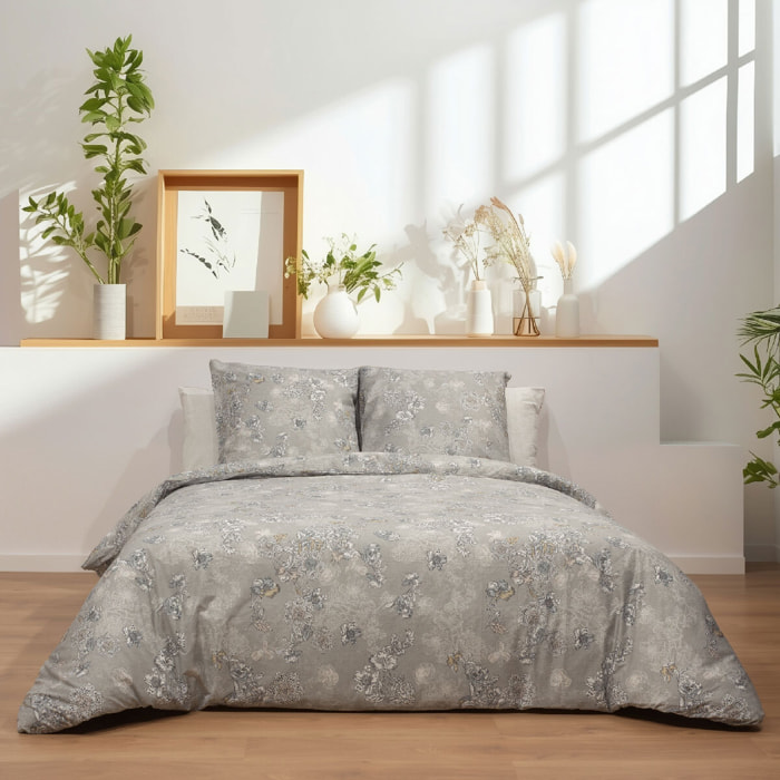 Parure de lit avec housse de couette 240x220 cm + 2 taies d'oreiller 65x65 cm 100% percale de coton - ELLA -