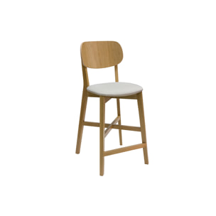 Tabouret de bar en bois clair chêne massif et tissu beige H65 cm LUCIA