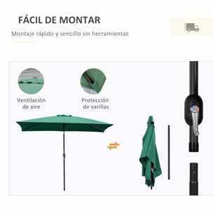 Outsunny Sombrilla de Aluminio 200x300x240 cm Parasol Rectangular de Jardín Inclinable con Manivela y Poste Desmontable para Terraza Piscina Patio Exterior Verde