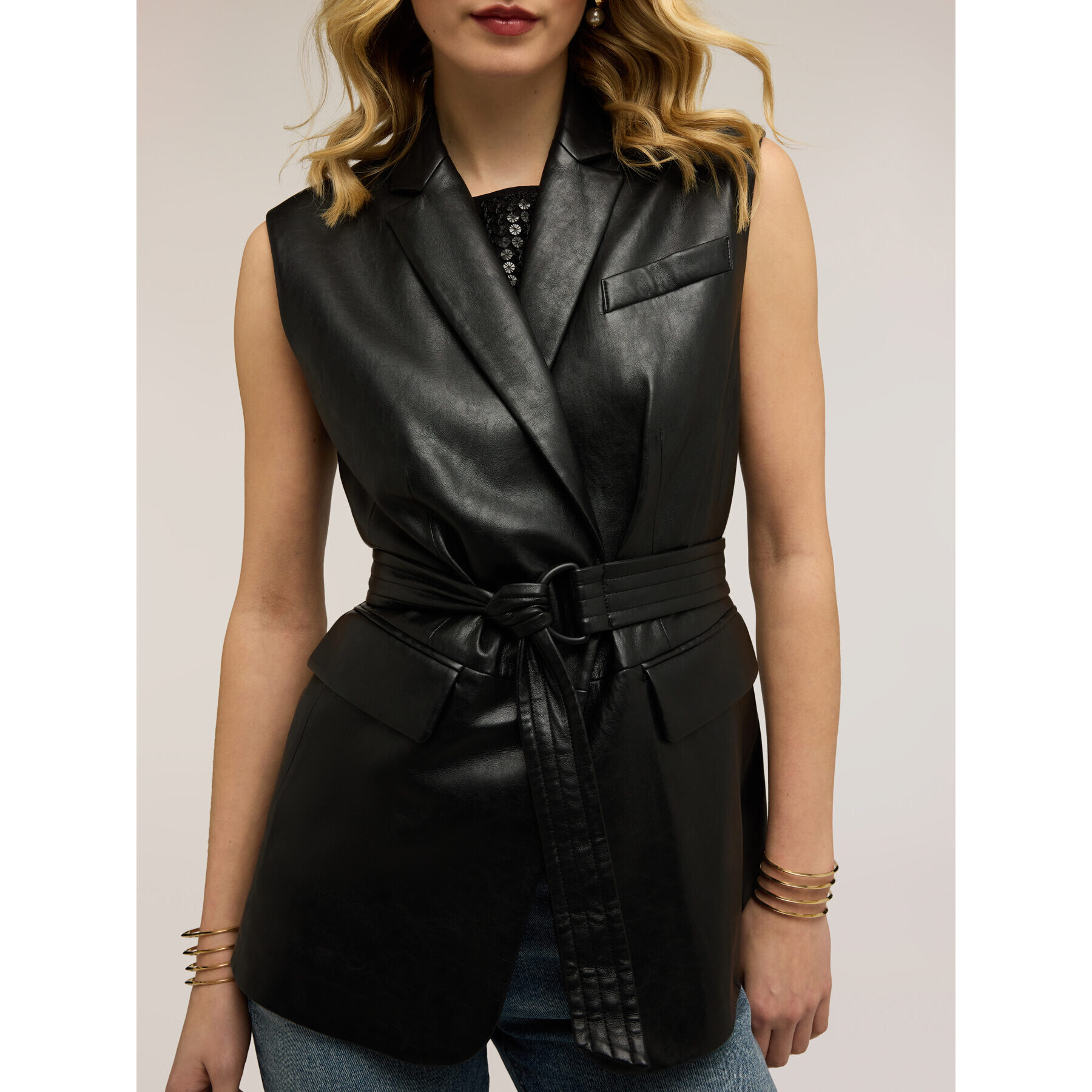 Motivi - Gilet con cintura e tasche - Nero