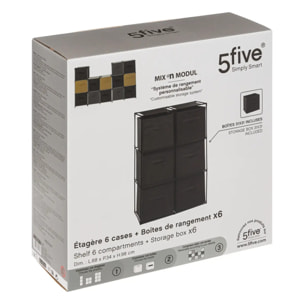 Etagère 6 cases avec 6 boîtes de rangement "Mix N' Modul" noir