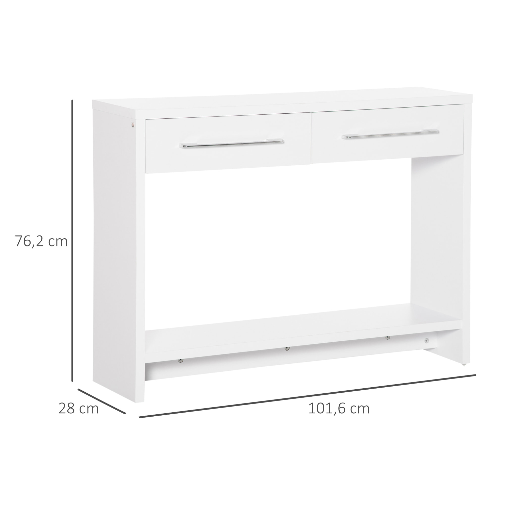 HOMCOM Mesa Consola Mesa de Entrada con 2 Cajones y Estante de Almacenaje Mueble Recibidor para Pasillo Salón Estilo Moderno Antivuelco Carga 50 kg 101,6x28x76,2 cm Blanco