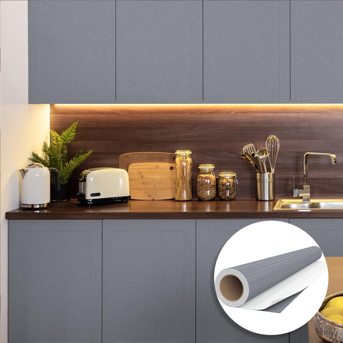 Rouleau adhésif décoratif Vinyle au Mètre - Argent - Sticker Lavable Imperméable Mur Cuisine Meubles