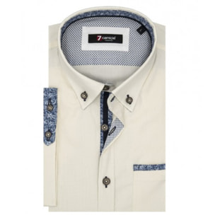 Camicia Uomo 1 Bottone Button Down Manica Corta Slim Oxford Strech Unito Champagne