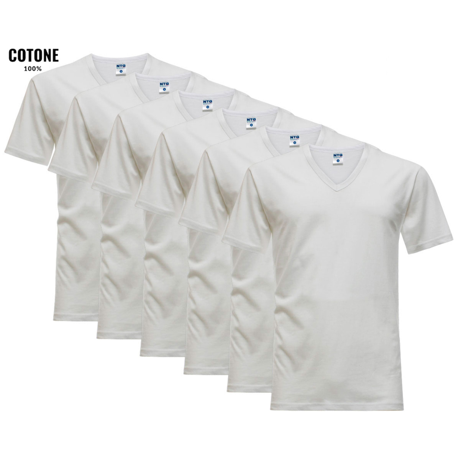 6 T-Shirt Uomo 100% Cotone NOTTINGHAM Art. TV700 Scollo V