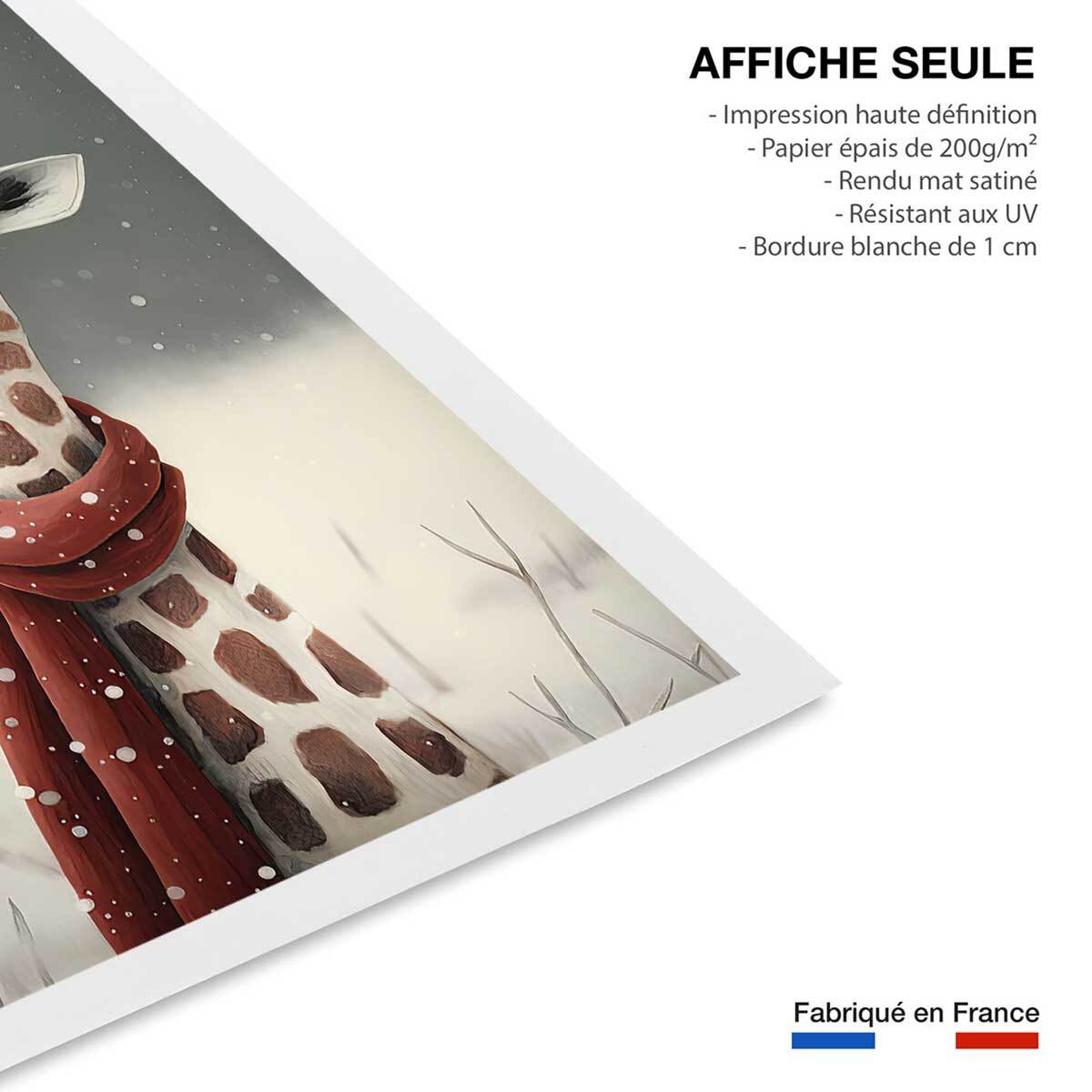 Affiche enfant girafe sous la neige  Affiche seule