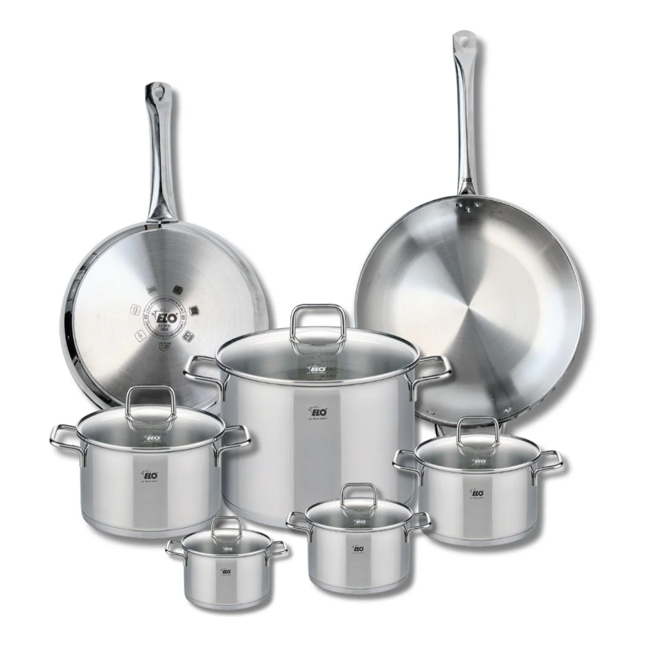 Ensemble de 2 Poêles de cuisson 28 et 32 cm et 5 faitouts 12, 14, 16, 20 et 26 cm Elo Profi Citrin