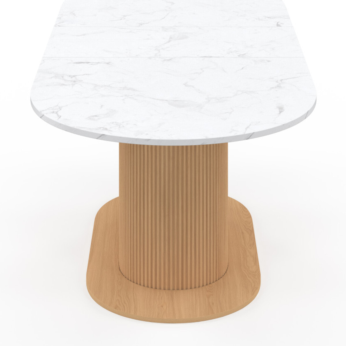 Table à manger extensible Maria effet marbre blanc et pied lattes 160-200cm