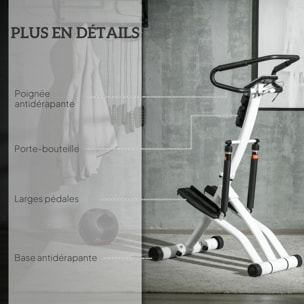 Stepper fitness pliable réglable - stepper avec guidon écran LCD multifonction porte-bouteille 2 roulettes acier blanc