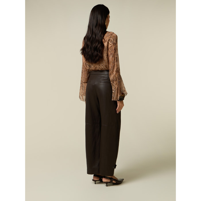 Oltre - Pantalones palazzo en tejido engomado - Marrón
