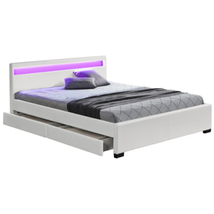 Structure de lit LED avec rangements 140 x 190 cm blanc NEXUS