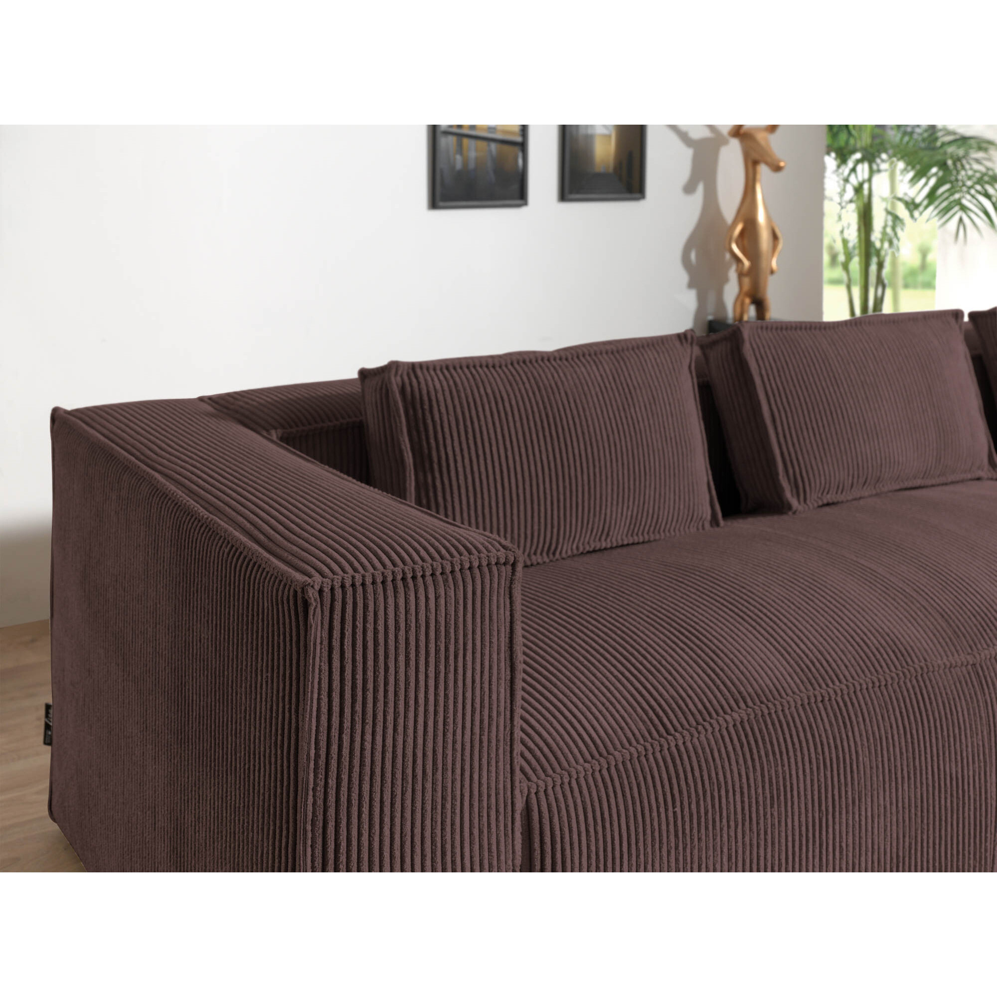 Stella - canapé d'angle droit en velours côtelé - 4 places -style contemporain - Marron