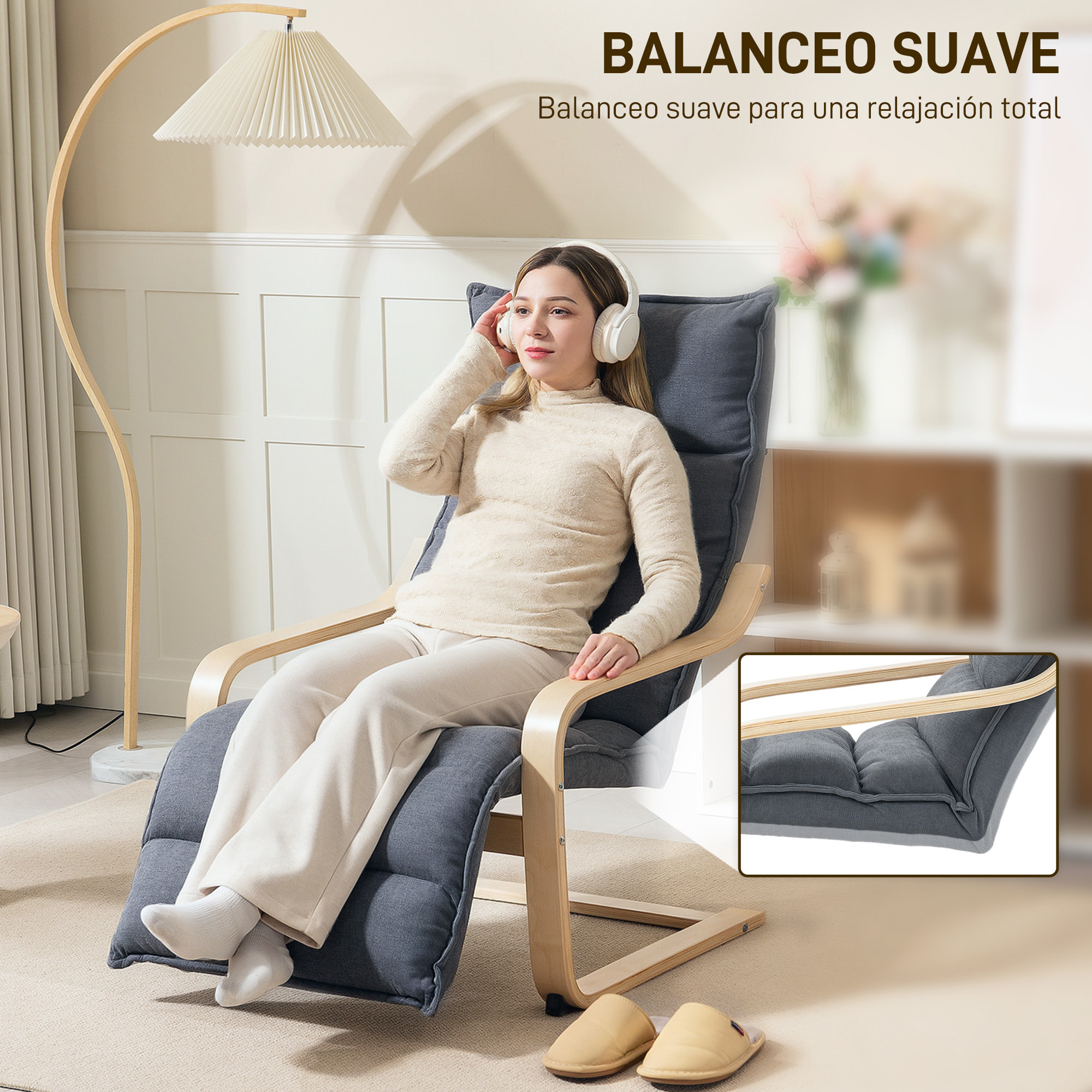 Sillón de Salón con Reposapiés Ajustable, Butaca de Salón Tapizada en Terciopelo, Marco de Madera, Sillón de Relax para Dormitorio, Oficina, Estudio, 67x93x105 cm, Gris Oscuro