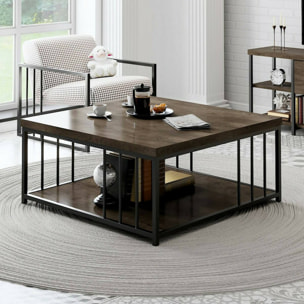 Tavolino da salotto Raiden, Tavolo basso da caffè, Portariviste per divano, Ripiano da soggiorno, 90x90h40 cm, Noce e Nero
