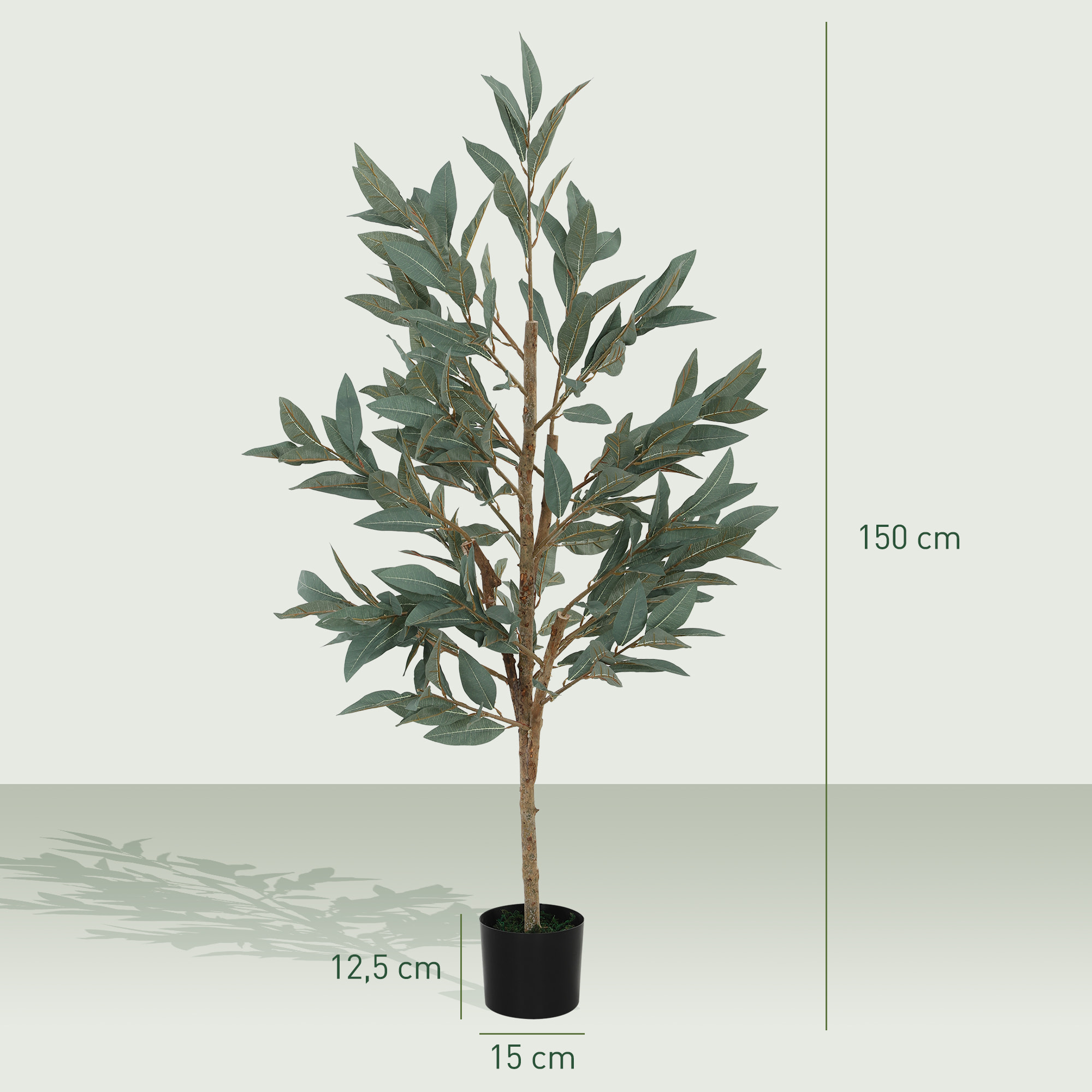 Laurel Artificial 150 cm Planta Artificial con Maceta y Hojas Planta Artificial Decorativa para Interior Verde
