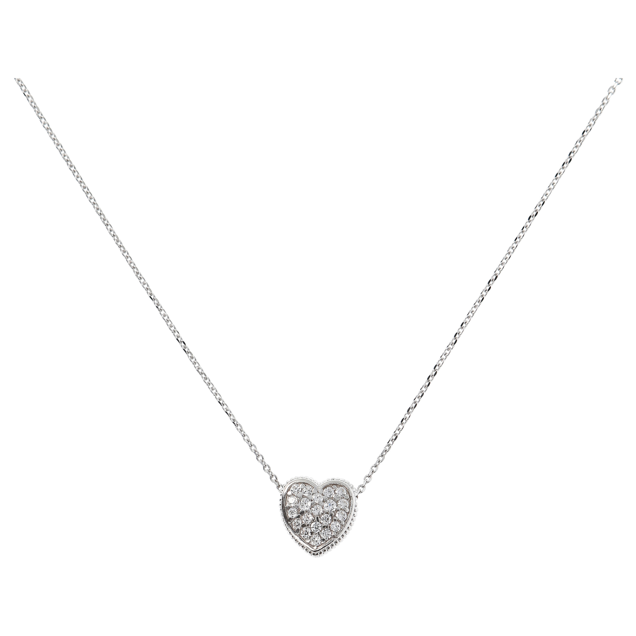 Collana in Argento 925 placcato Platino con Catena Rolo e Pendente Cuore con Pavé in Cubic Zirconia