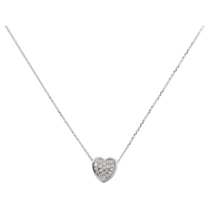 Collana in Argento 925 placcato Platino con Catena Rolo e Pendente Cuore con Pavé in Cubic Zirconia