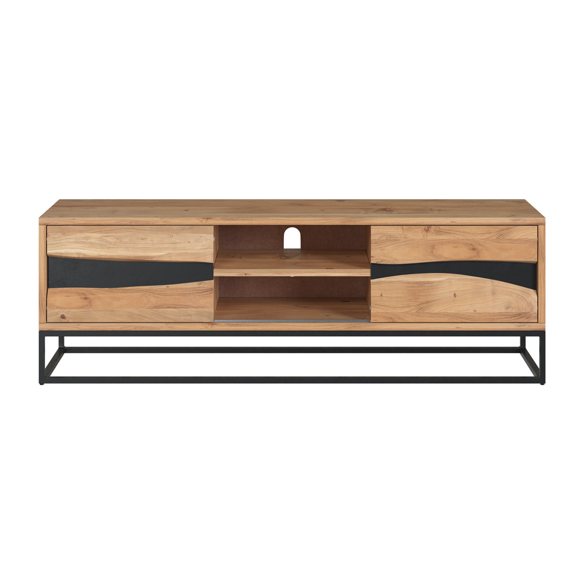 Meuble TV en bois d'acacia massif et métal 140 cm - Alabama