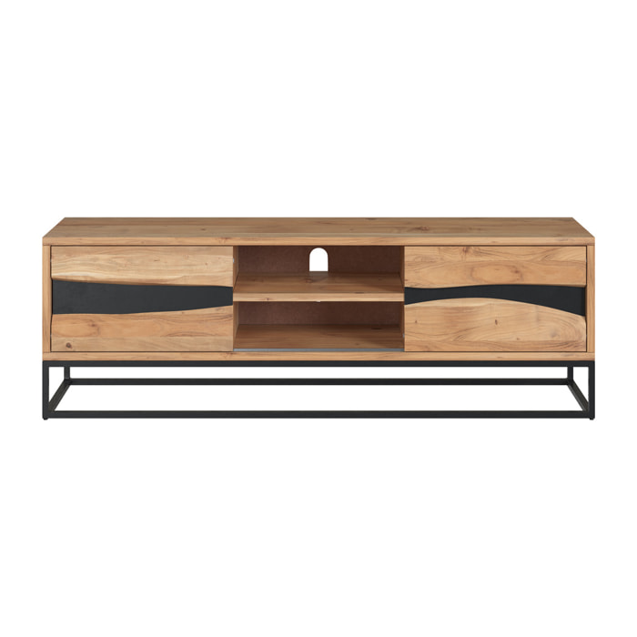 Meuble TV en bois d'acacia massif et métal 140 cm - Alabama
