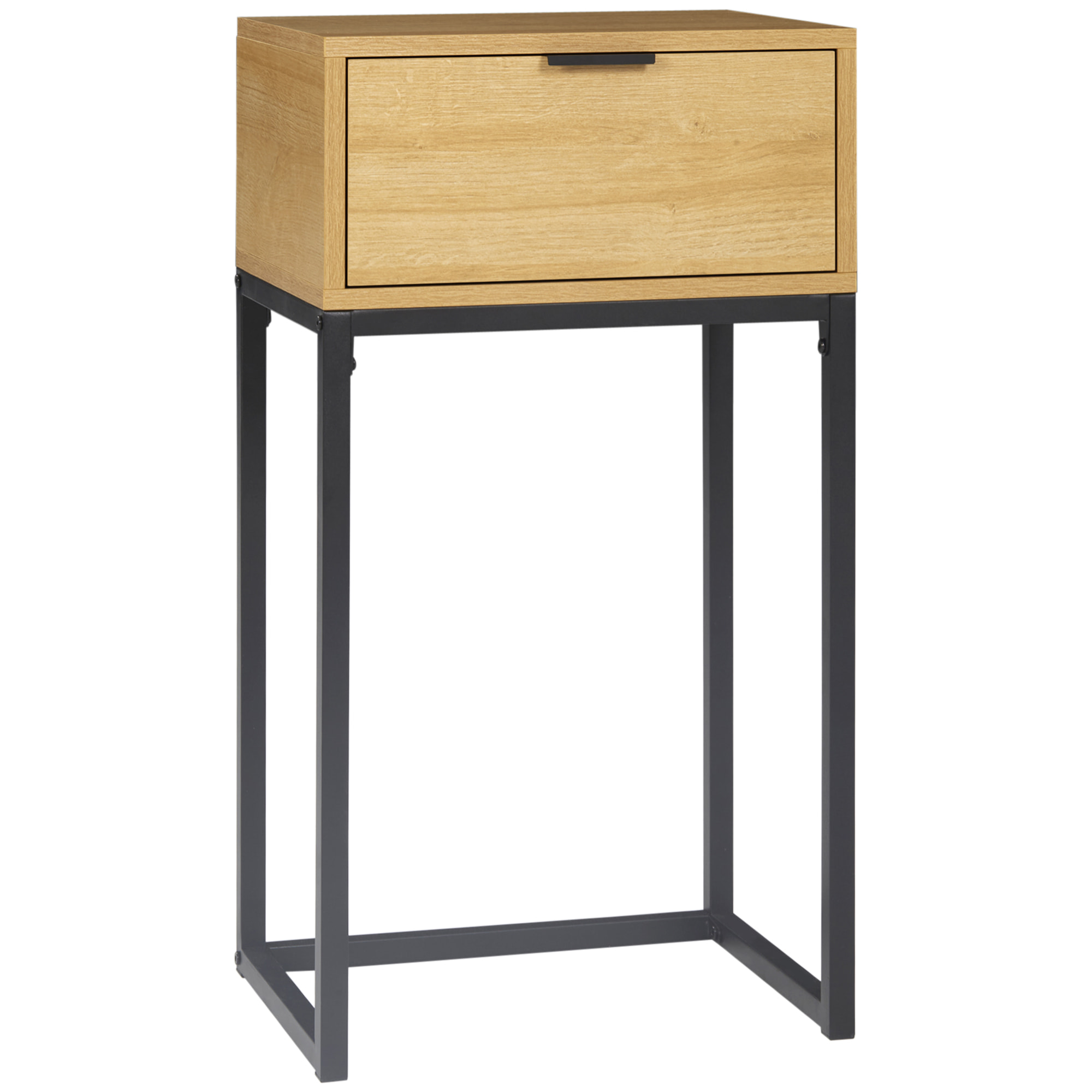 Mesa Consola con Cajón Consola Auxiliar Moderna Mesa de Entrada con Patas de Acero para Pasillo Salón Dormitorio 40x30x76 cm Natural